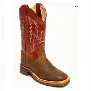 Cody James Boys' Western Leather Boots Broad Square Toe Red and Brown Size 3